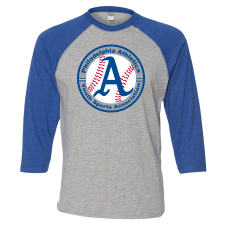 Identity Stores - Philadelphia Athletics Youth Sports Association -  Three-Quarter Sleeve Baseball T-Shirt